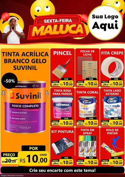 Modelo de Encarte para Encarte A4 Vertical com o tema Sexta-feira Maluca para Tintas e Ferramentas