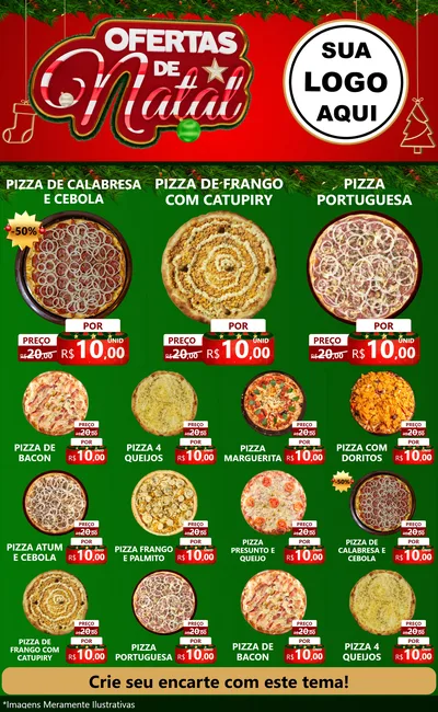 Modelo de Encarte para Encarte Grande com o tema Ofertas de Natal para Pizzaria