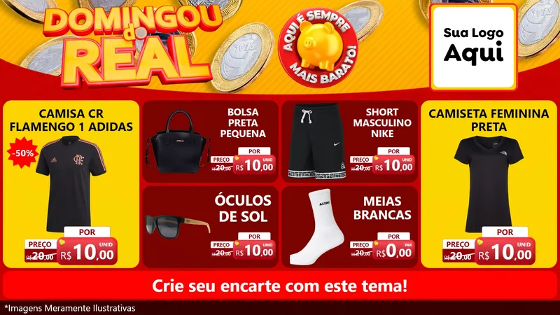 Modelo de TV para TV Horizontal com o tema Domingou do Real para Roupas e acessórios