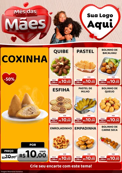 Modelo de Encarte para Encarte A4 Vertical com o tema Mês das Mães para Salgadaria