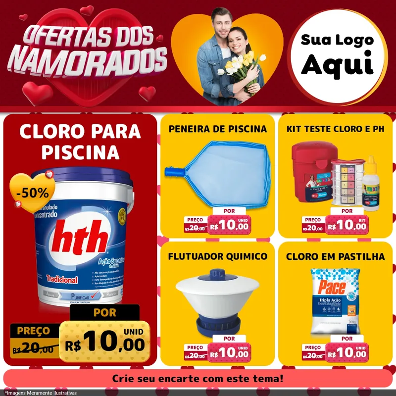Modelo de Rede Social para Feed Facebook com o tema Ofertas Dos Namorados para Produtos para Piscina