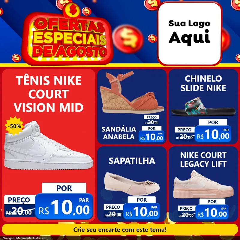 Modelo de Rede Social para Feed Facebook com o tema Ofertas Especiais de Agosto para Calçados