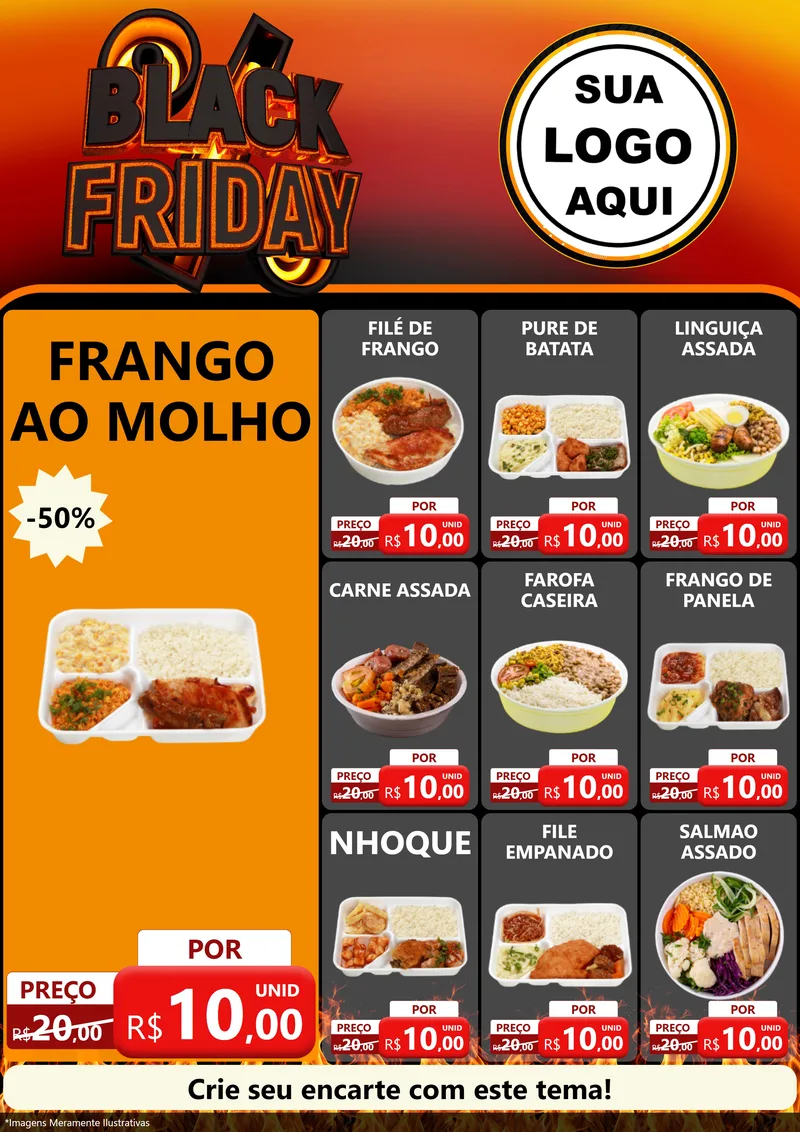 Modelo de Encarte para Encarte A4 Vertical com o tema Black Friday para Restaurante
