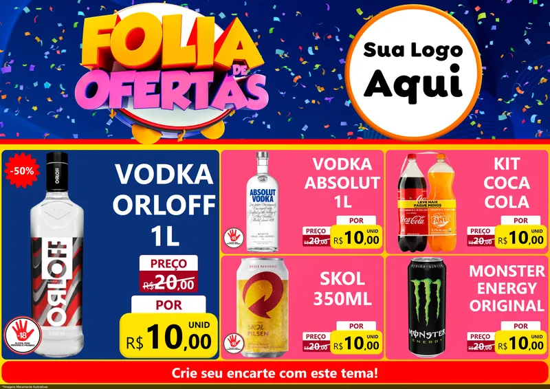 Modelo de Encarte para Encarte A4 Horizontal com o tema Folia de Ofertas para Distribuidora de bebidas