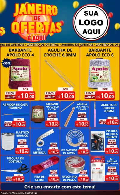 Modelo de Encarte para Encarte Grande com o tema Janeiro de Ofertas É Aqui! para Armarinho e Aviamentos