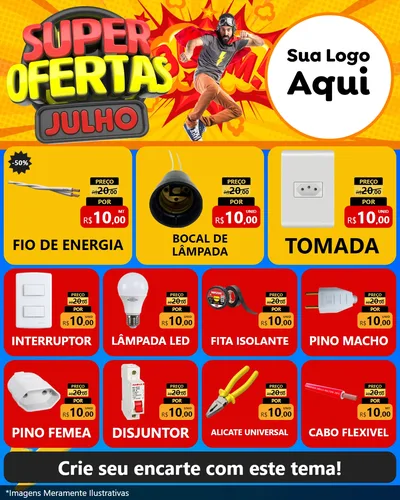 Modelo de Rede Social para Feed Instagram com o tema Super Ofertas Julho para Materiais Elétricos