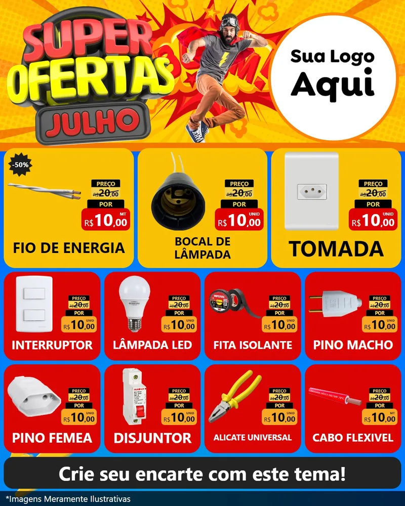 Modelo de Rede Social para Feed Instagram com o tema Super Ofertas Julho para Materiais Elétricos
