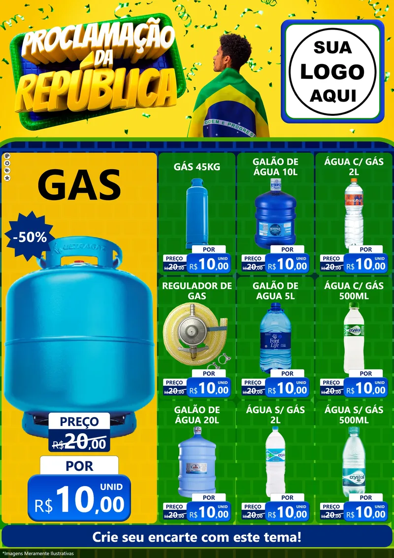 Modelo de Encarte para Encarte A4 Vertical com o tema Proclamação da República para Água e gás