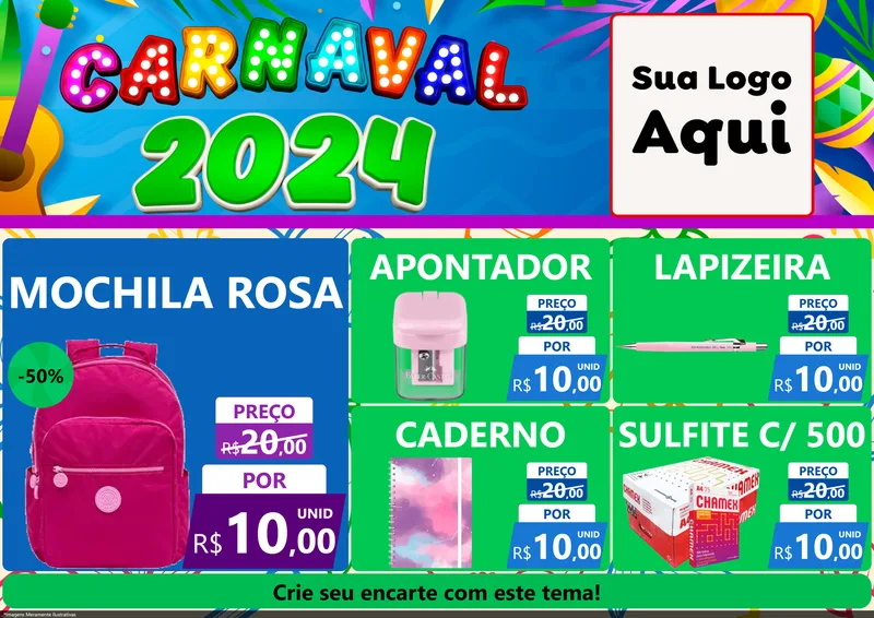 Modelo de Encarte para Encarte A4 Horizontal com o tema Carnaval 2027 para Papelaria