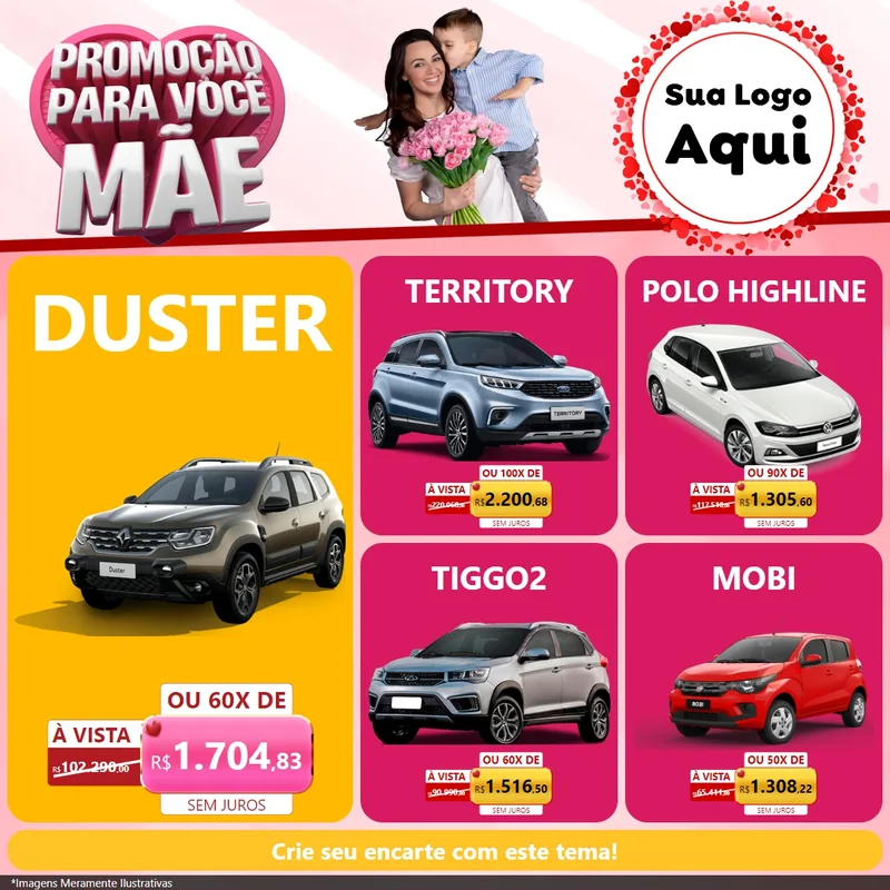 Modelo de Rede Social para Feed Facebook com o tema Promoção Para Você Mãe para Concessionaria de Carros
