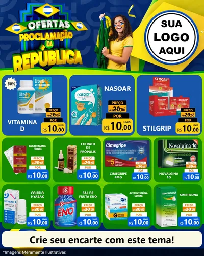Modelo de Rede Social para Feed Instagram com o tema Ofertas Proclamação da República para Farmácia