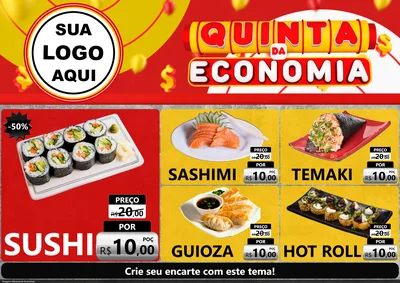 Modelo de Encarte para Encarte A4 Horizontal com o tema Quinta da Economia para Comida japonesa