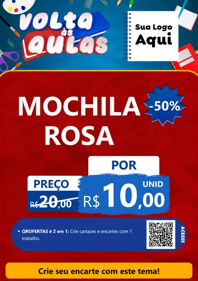 Modelo de Cartaz para Cartaz A4 Vertical com o tema Volta Às Aulas para Papelaria