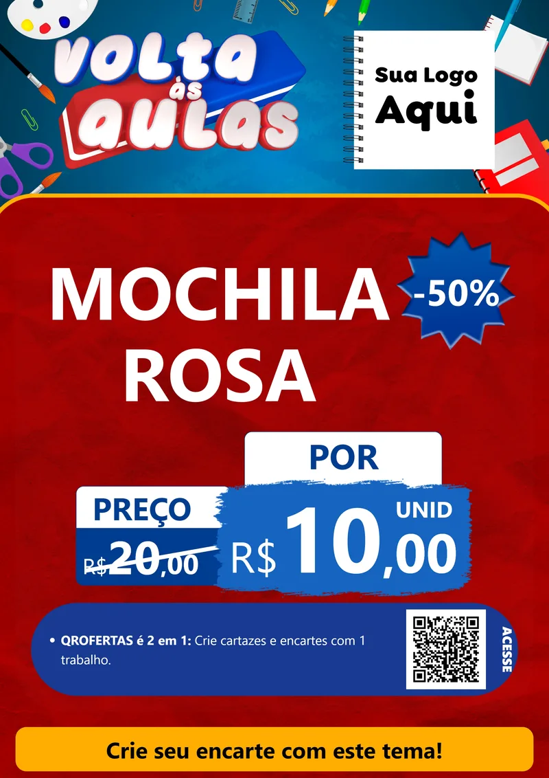 Modelo de Cartaz para Cartaz A4 Vertical com o tema Volta Às Aulas para Papelaria