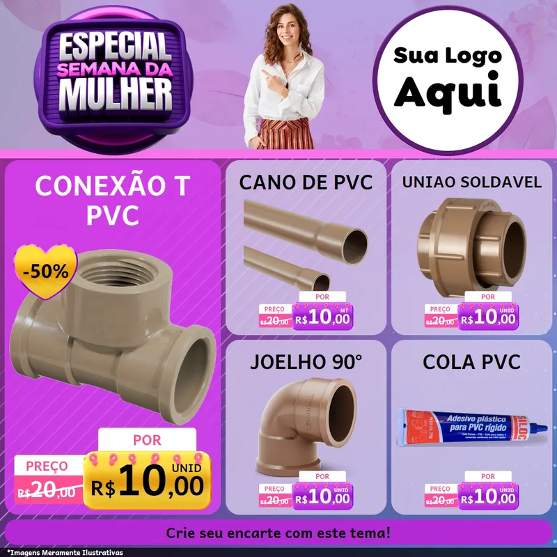 Modelo de Rede Social para Feed Facebook com o tema Especial Semana da Mulher para Tubos e conexões