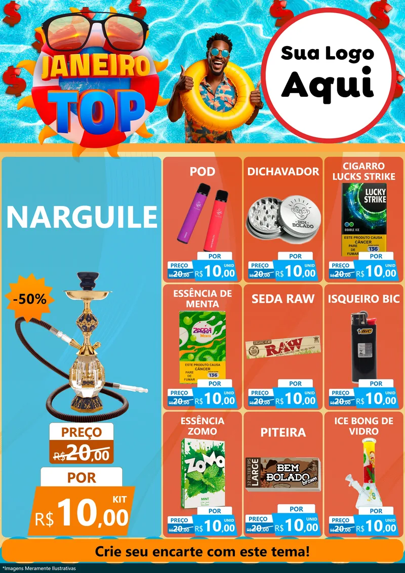 Modelo de Encarte para Encarte A4 Vertical com o tema Janeiro Top para Tabacaria