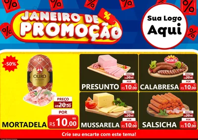 Modelo de Encarte para Encarte A4 Horizontal com o tema Janeiro de Promoção para Frios e Laticínios