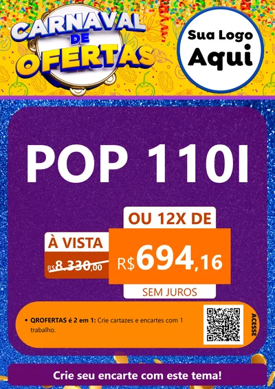 Modelo de Cartaz para Cartaz A4 Vertical com o tema Carnaval de Ofertas para Concessionaria de Motos