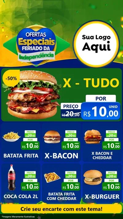 Modelo de Rede Social para Stories com o tema Ofertas Especiais Feriado da Independência para Hamburgueria