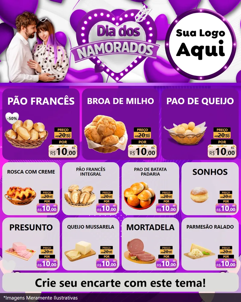 Modelo de Rede Social para Feed Instagram com o tema Dia dos Namorados para Padaria