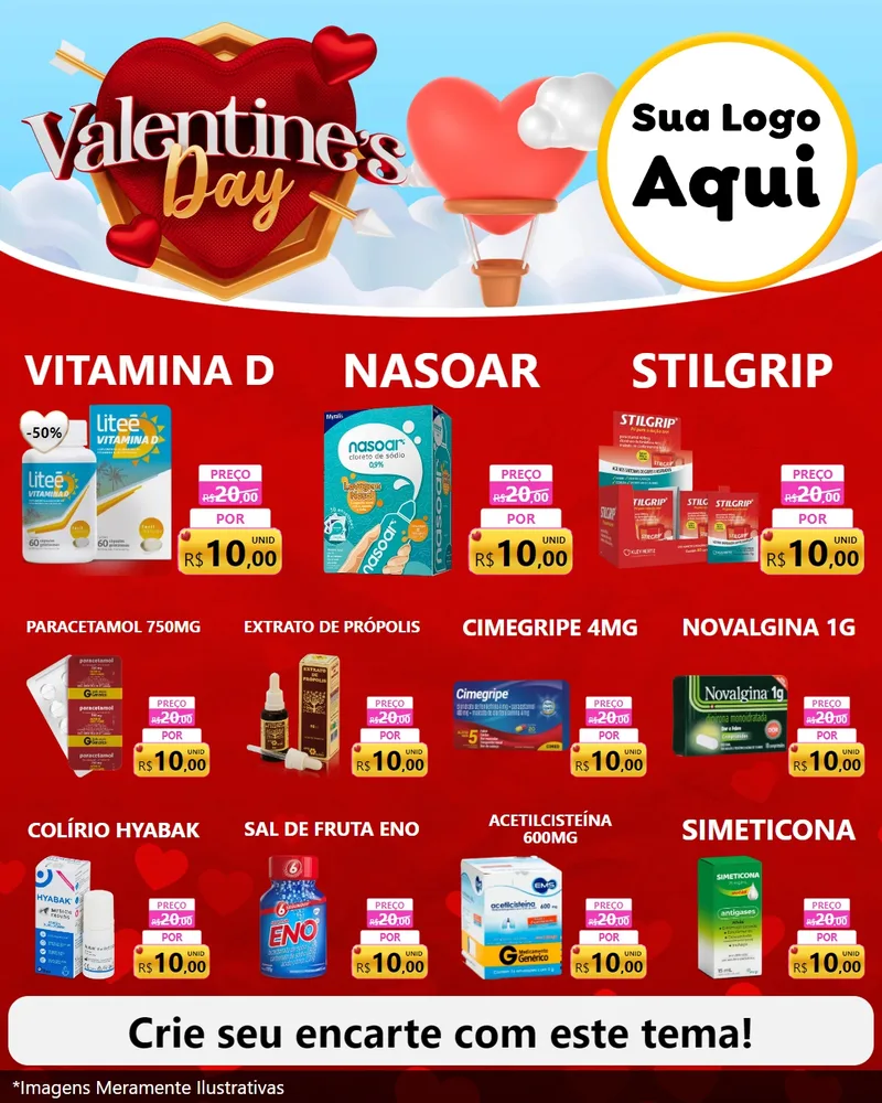 Modelo de Rede Social para Feed Instagram com o tema Valentine's Day para Farmácia