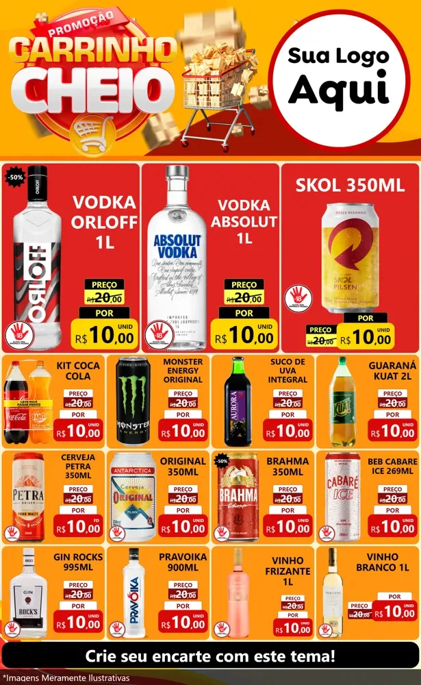 Modelo de Encarte para Encarte Grande com o tema Promoção carrinho cheio para Distribuidora de bebidas