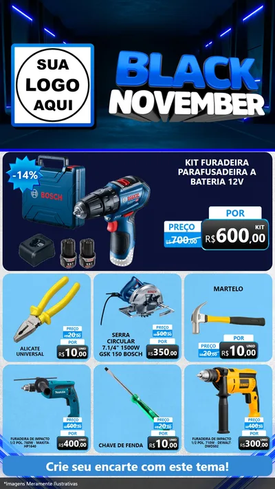 Modelo de Rede Social para Stories com o tema Black November para Maquinas e Ferramentas