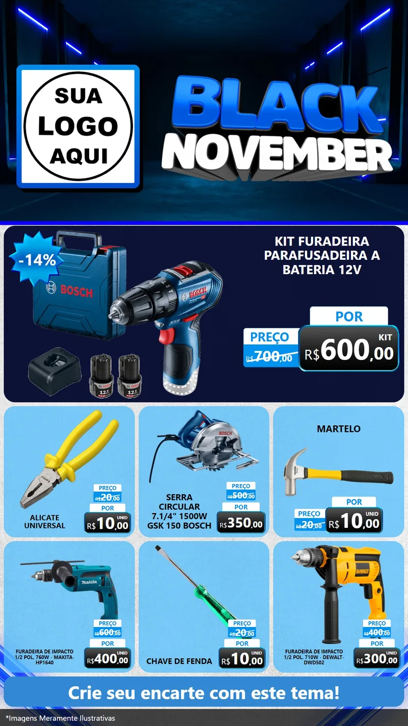 Modelo de Rede Social para Stories com o tema Black November para Maquinas e Ferramentas