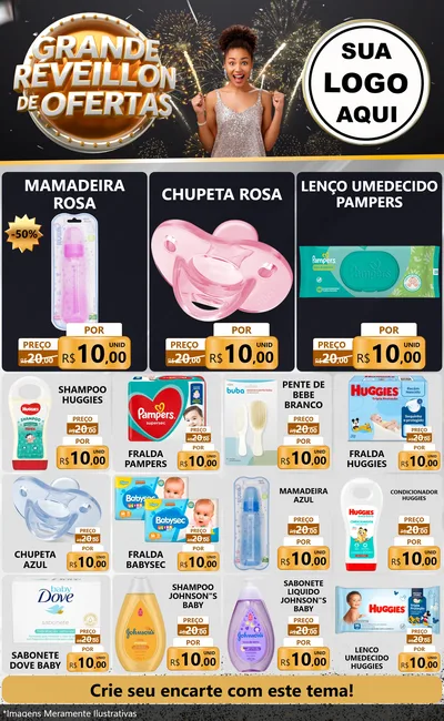Modelo de Encarte para Encarte Grande com o tema Grande Réveillon de Ofertas para Bebês