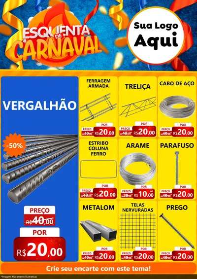 Modelo de Encarte para Encarte A4 Vertical com o tema Esquenta de Carnaval para Ferragens