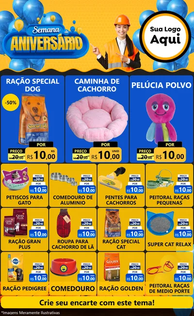 Modelo de Encarte para Encarte Grande com o tema Semana de Aniversário para Pet Shop