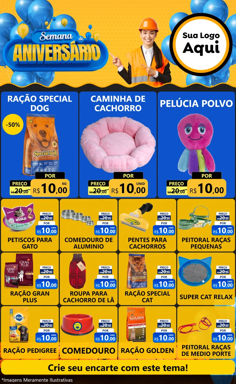 Modelo de Encarte para Encarte Grande com o tema Semana de Aniversário para Pet Shop