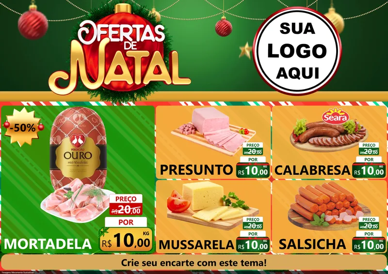 Modelo de Encarte para Encarte A4 Horizontal com o tema Ofertas de Natal para Frios e Laticínios