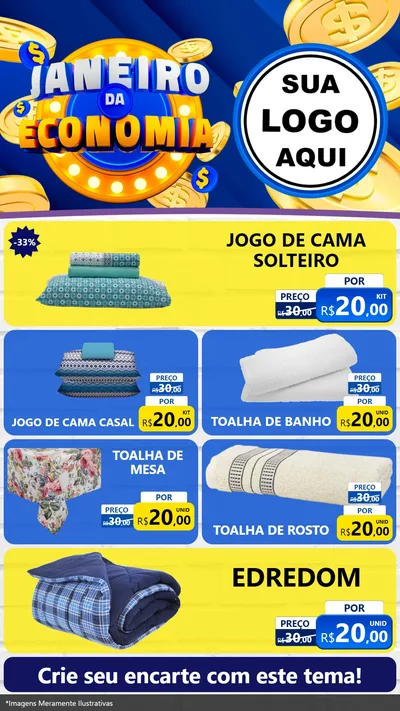 Modelo de TV para TV Vertical com o tema Janeiro da Economia para Cama, Mesa e Banho