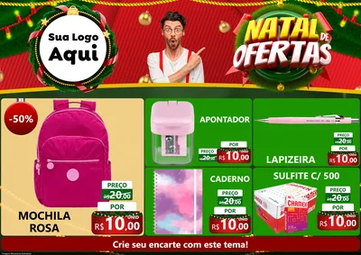 Modelo de Encarte para Encarte A4 Horizontal com o tema Natal de Ofertas para Papelaria