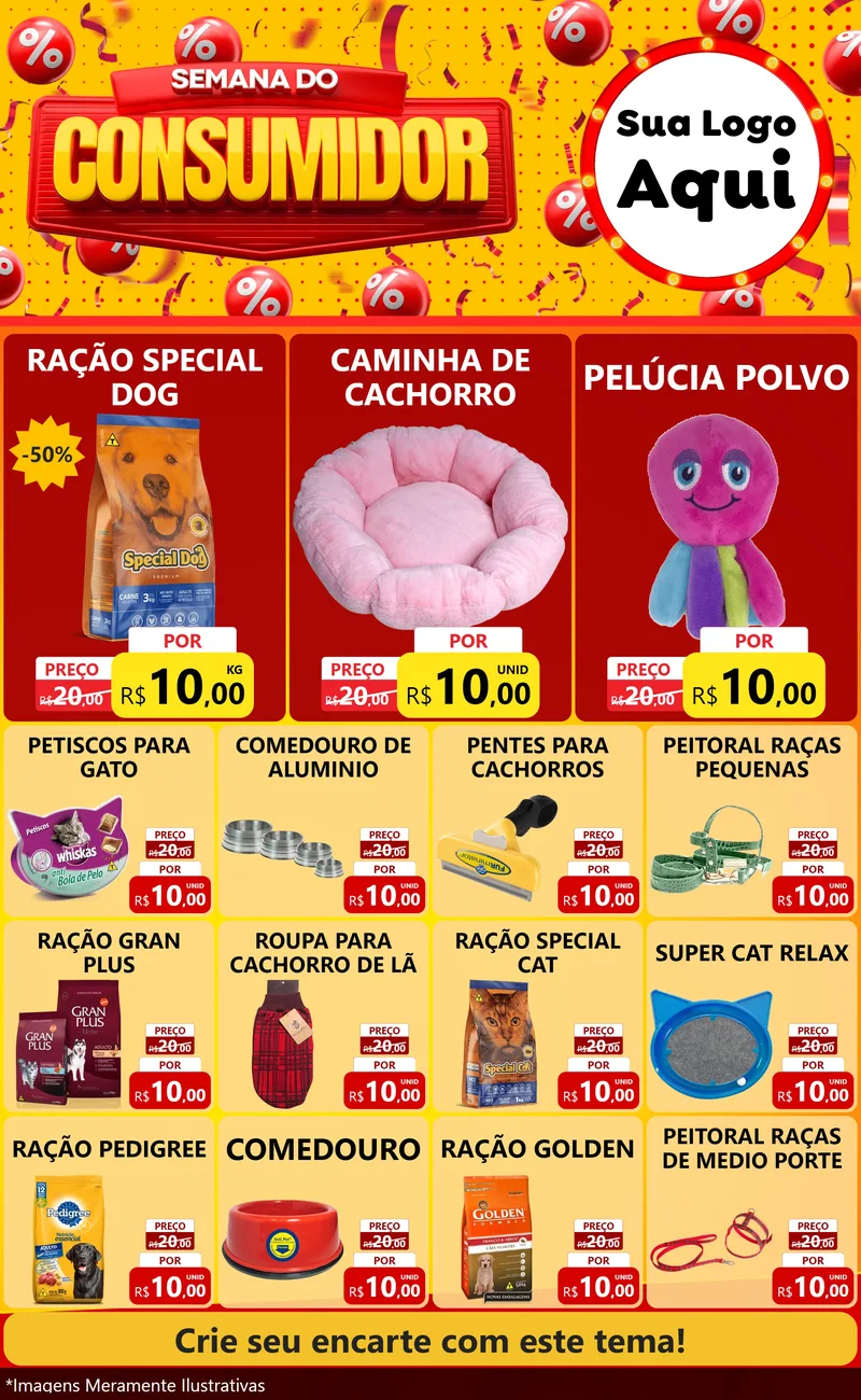 Modelo de Encarte para Encarte Grande com o tema Semana do Consumidor para Pet Shop