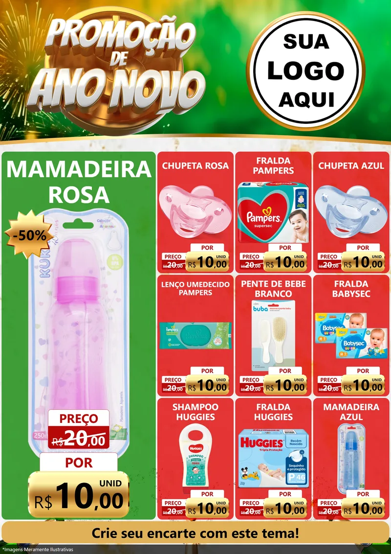 Modelo de Encarte para Encarte A4 Vertical com o tema Promoção de Ano Novo para Bebês