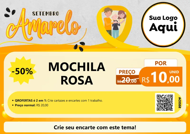 Modelo de Cartaz para Cartaz A4 Horizontal com o tema Setembro Amarelo para Papelaria