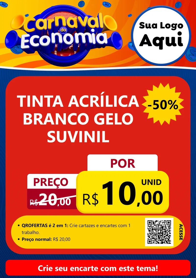 Modelo de Cartaz para Cartaz A4 Vertical com o tema Carnaval da Economia para Tintas e Ferramentas