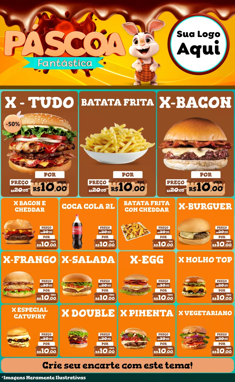 Modelo de Encarte para Encarte Grande com o tema Páscoa Fantástica para Hamburgueria