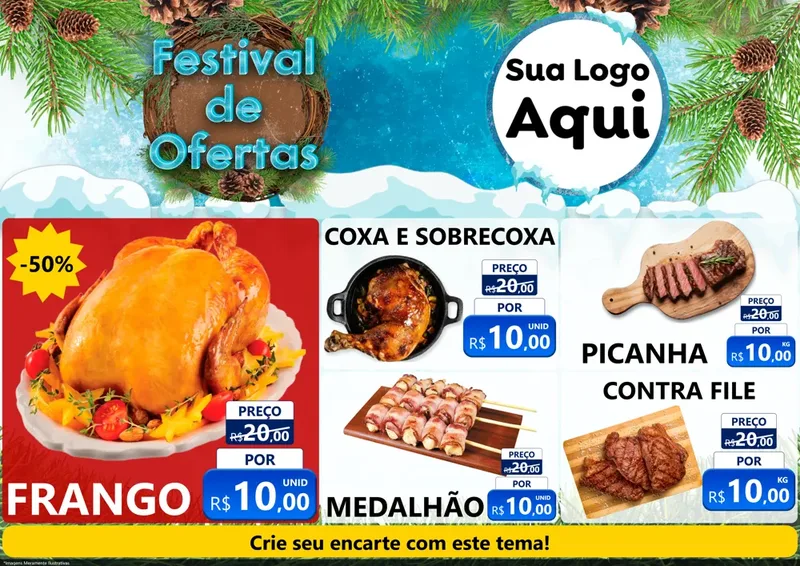 Modelo de Encarte para Encarte A4 Horizontal com o tema Festival de Ofertas - Inverno para Assados
