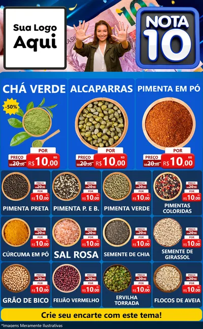 Modelo de Encarte para Encarte Grande com o tema Nota 10 para Produtos Naturais