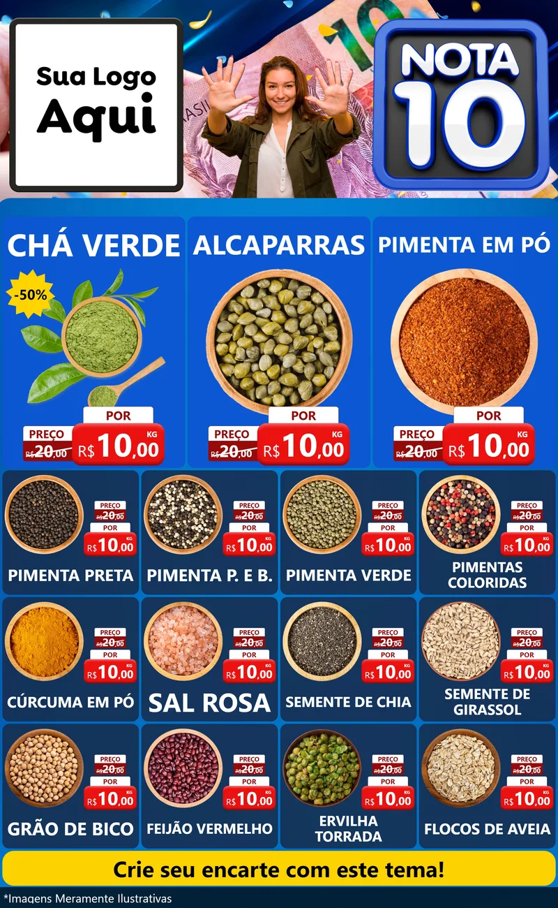 Modelo de Encarte para Encarte Grande com o tema Nota 10 para Produtos Naturais