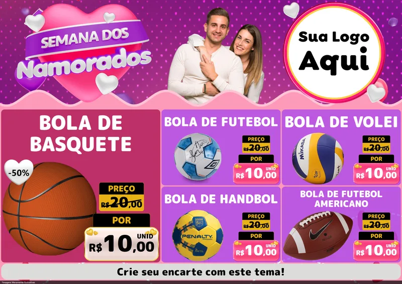 Modelo de Encarte para Encarte A4 Horizontal com o tema Semana dos Namorados para Artigos Esportivos