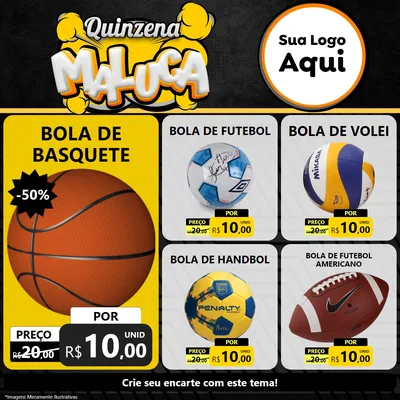 Modelo de Rede Social para Feed Facebook com o tema Quinzena Maluca para Artigos Esportivos