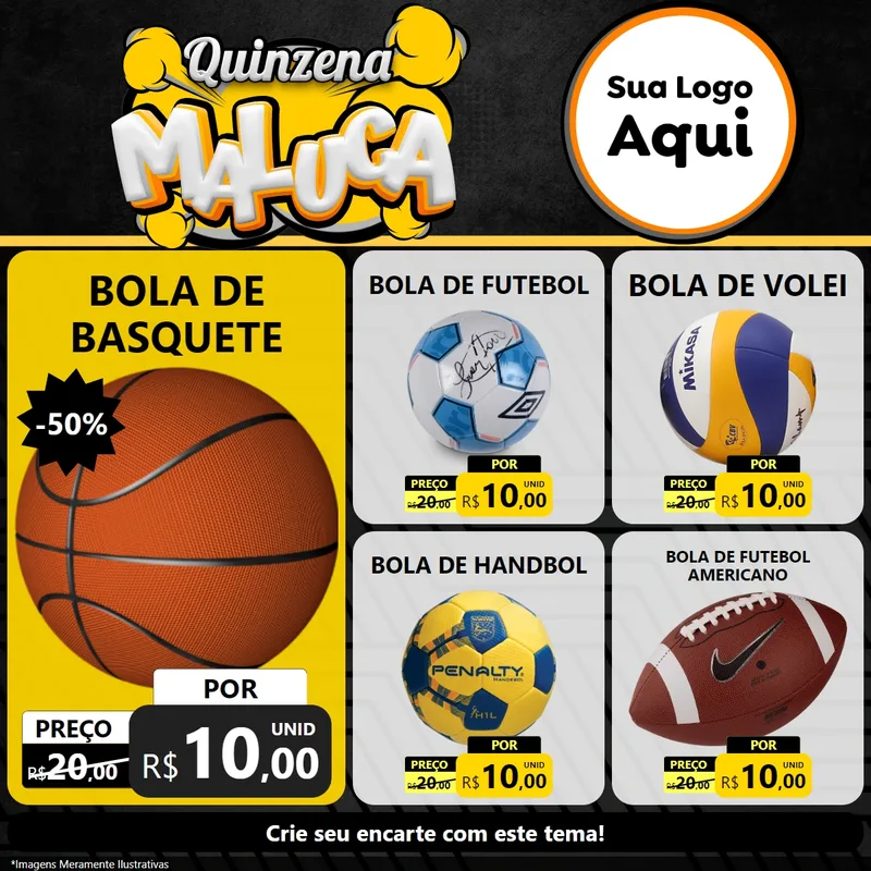 Modelo de Rede Social para Feed Facebook com o tema Quinzena Maluca para Artigos Esportivos