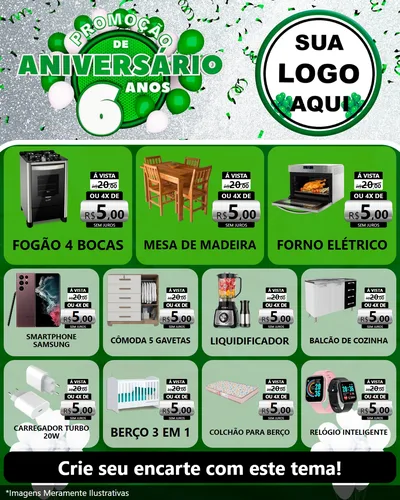 Modelo de Rede Social para Feed Instagram com o tema Promoção de Aniversário - 6 Anos para Móveis e Eletro