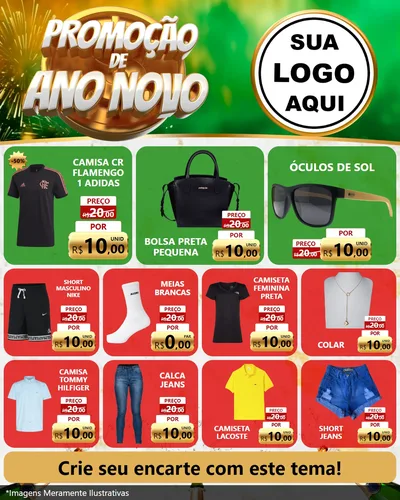 Modelo de Rede Social para Feed Instagram com o tema Promoção de Ano Novo para Roupas e acessórios