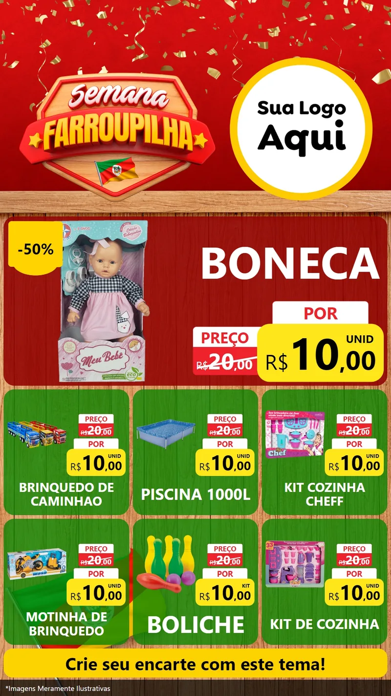 Modelo de Rede Social para Stories com o tema Semana Farroupilha para Brinquedos