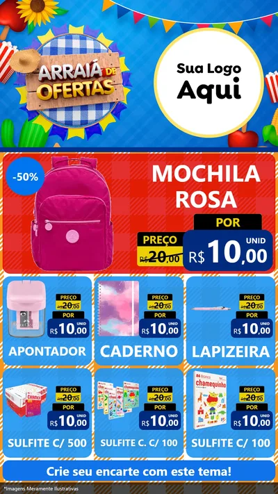 Modelo de Rede Social para Stories com o tema Arraiá de Ofertas para Papelaria